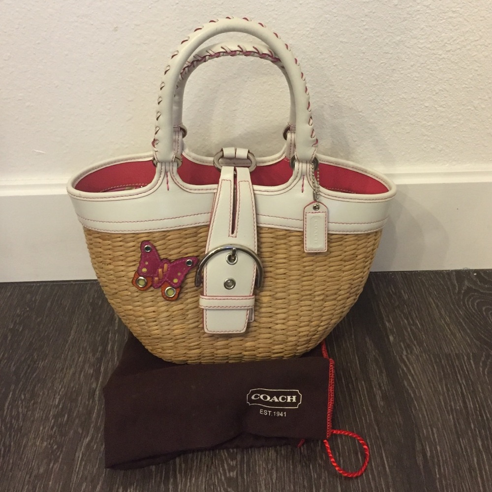 ❤️AUTH Coach straw Legacy Basket Tote